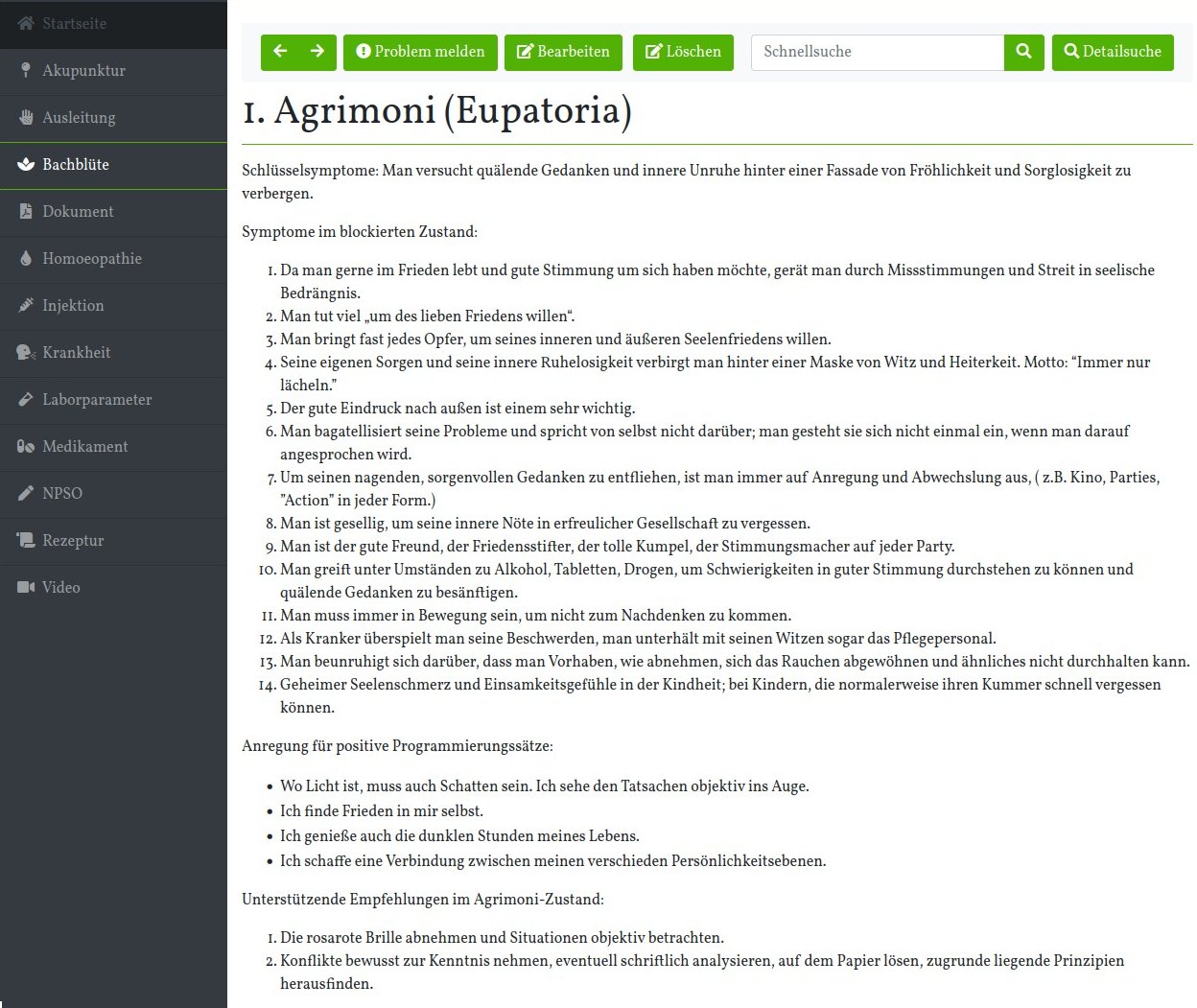 Ansicht der Bachblüten Seite