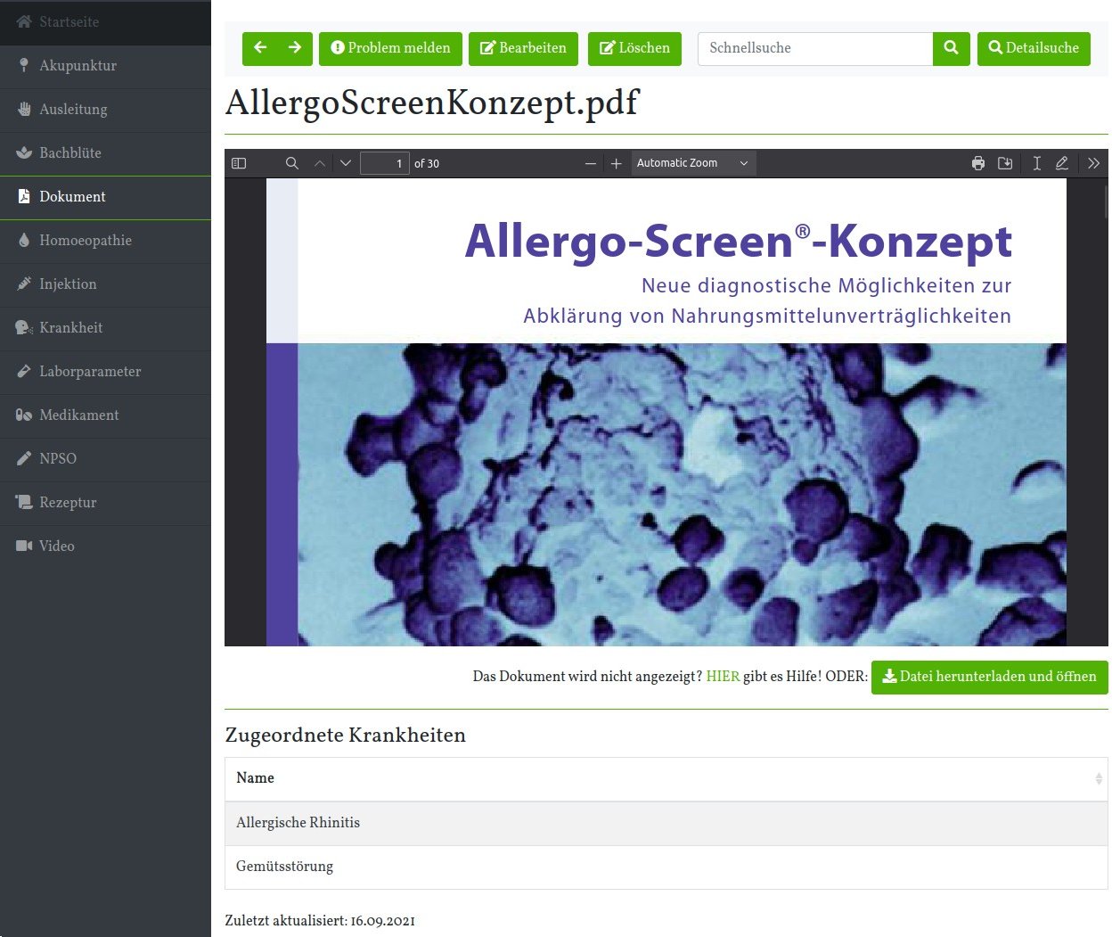 Ansicht der Dokumenten Seite