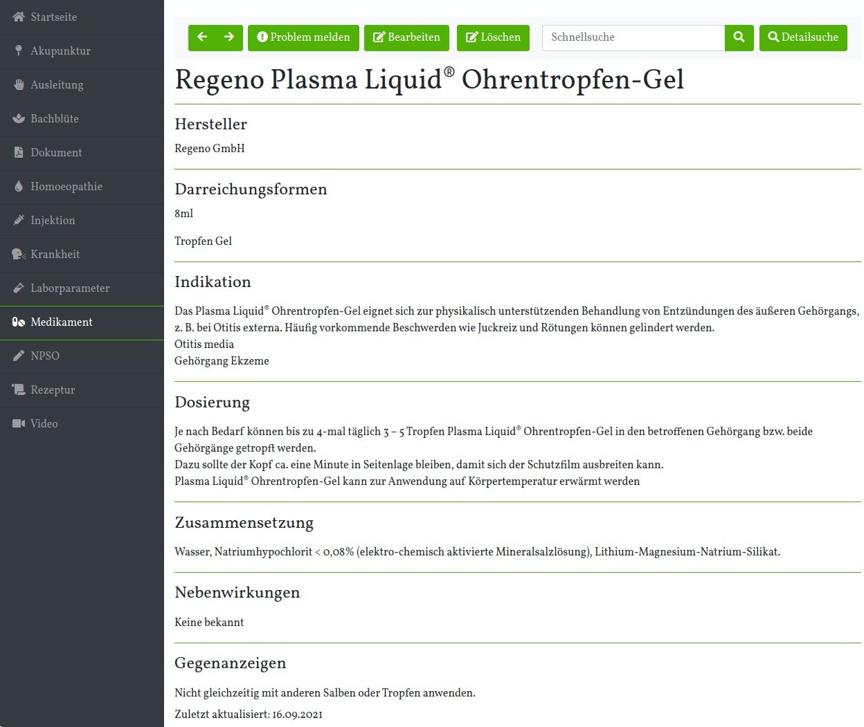 Ansicht der Medikamenten Seite